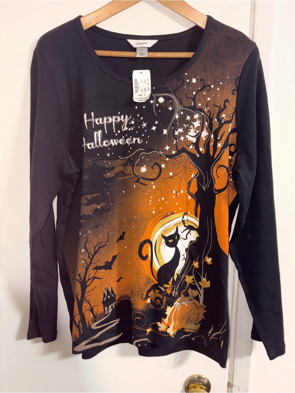 Cj Banks Black And Orange "Happy Halloween" Long Sleeve Top